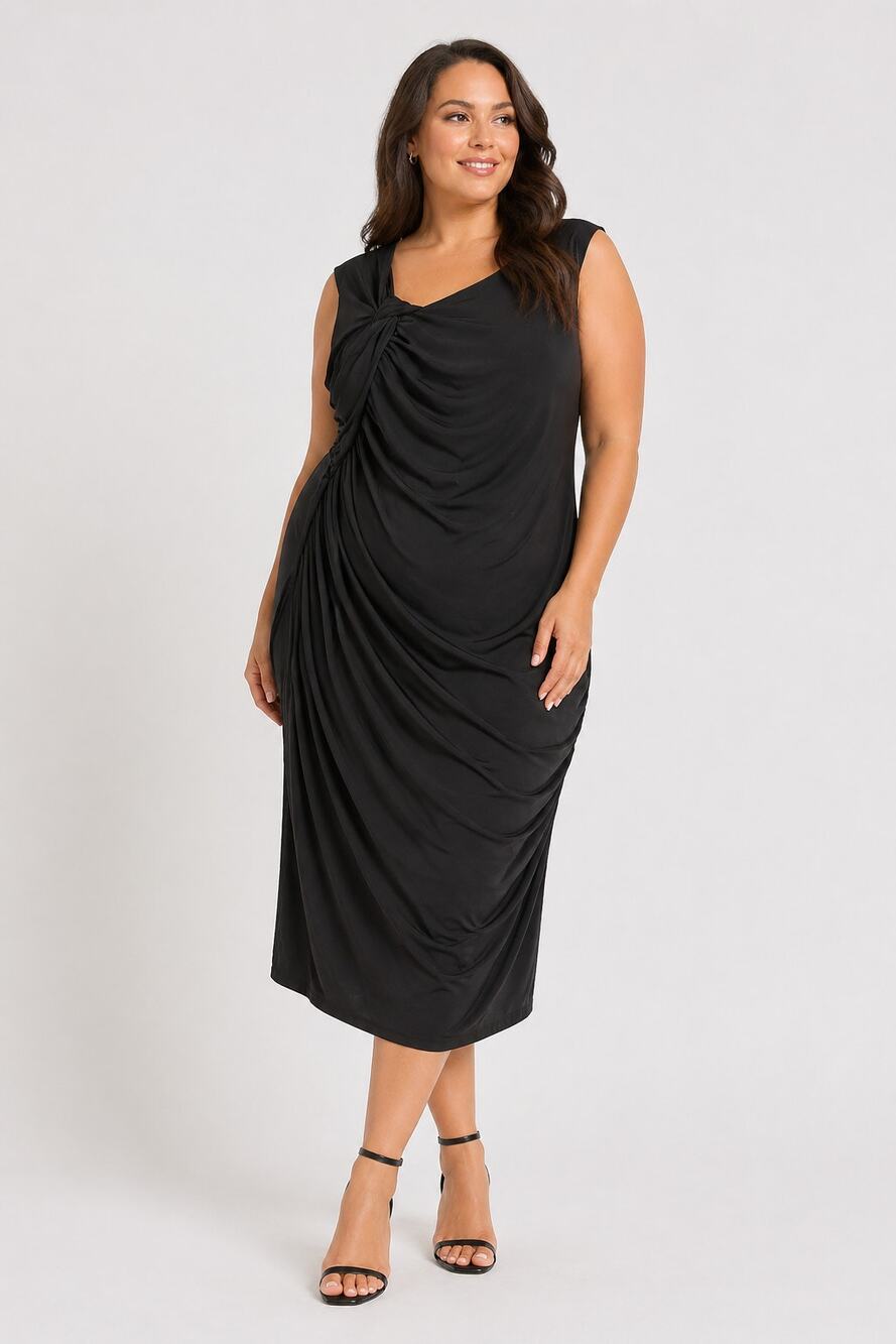 Lane Bryant Black Ruched Sleeveless Midi Dress. Women's Size 24